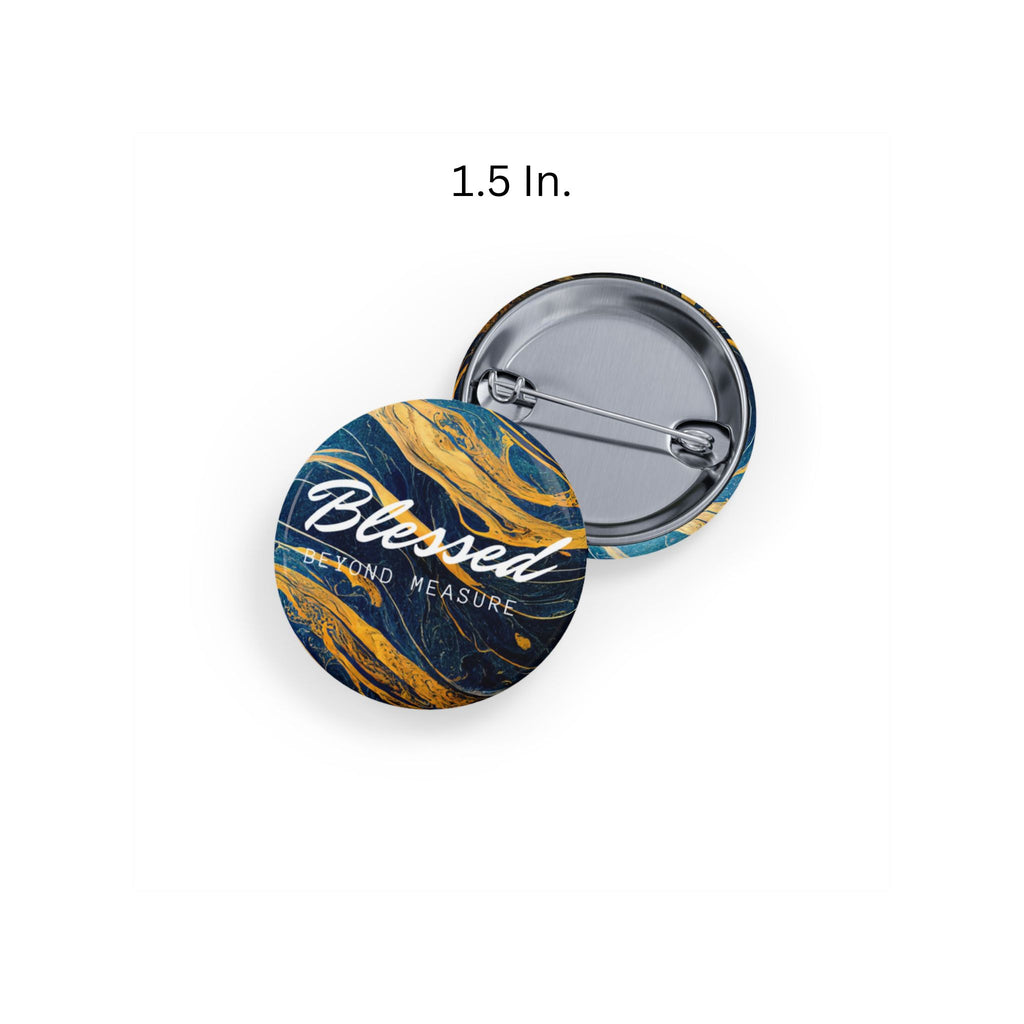 Blessed Beyond Measure Abstract Marble Blue & Gold Round Pins
