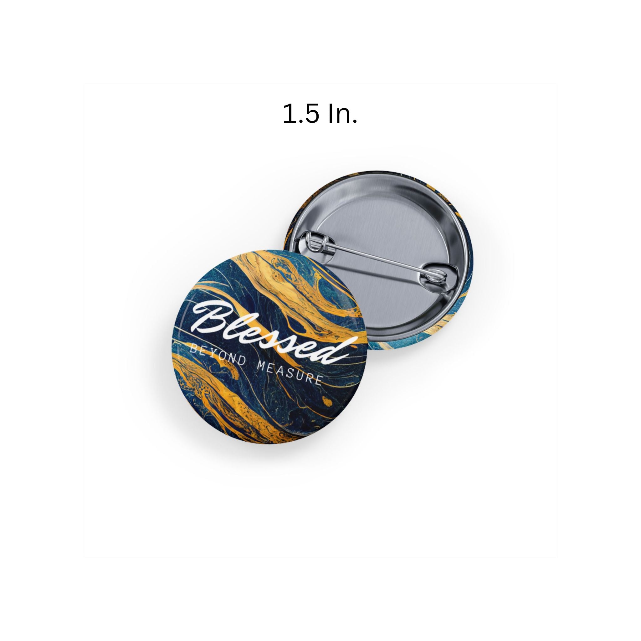 Blessed Beyond Measure Abstract Marble Blue & Gold Round Pins
