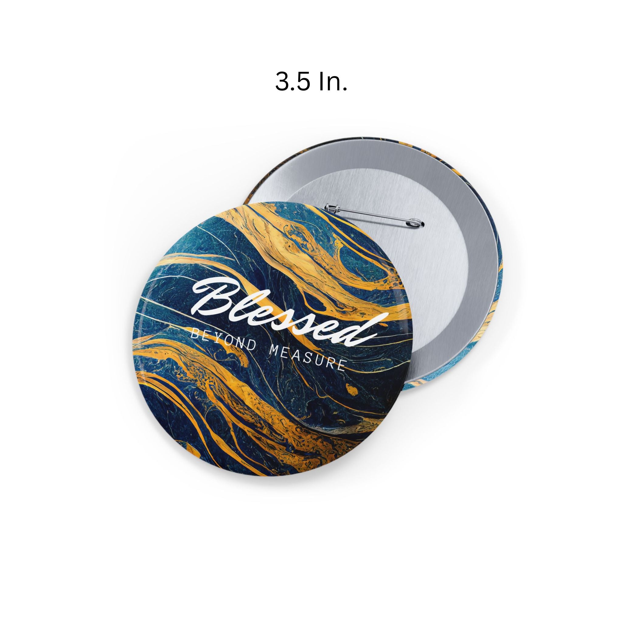 Blessed Beyond Measure Abstract Marble Blue & Gold Round Pins