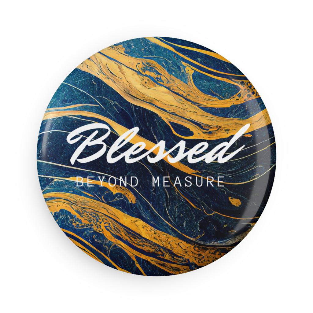 Blessed Beyond Measure Abstract Marble Blue & Gold Round Magnets