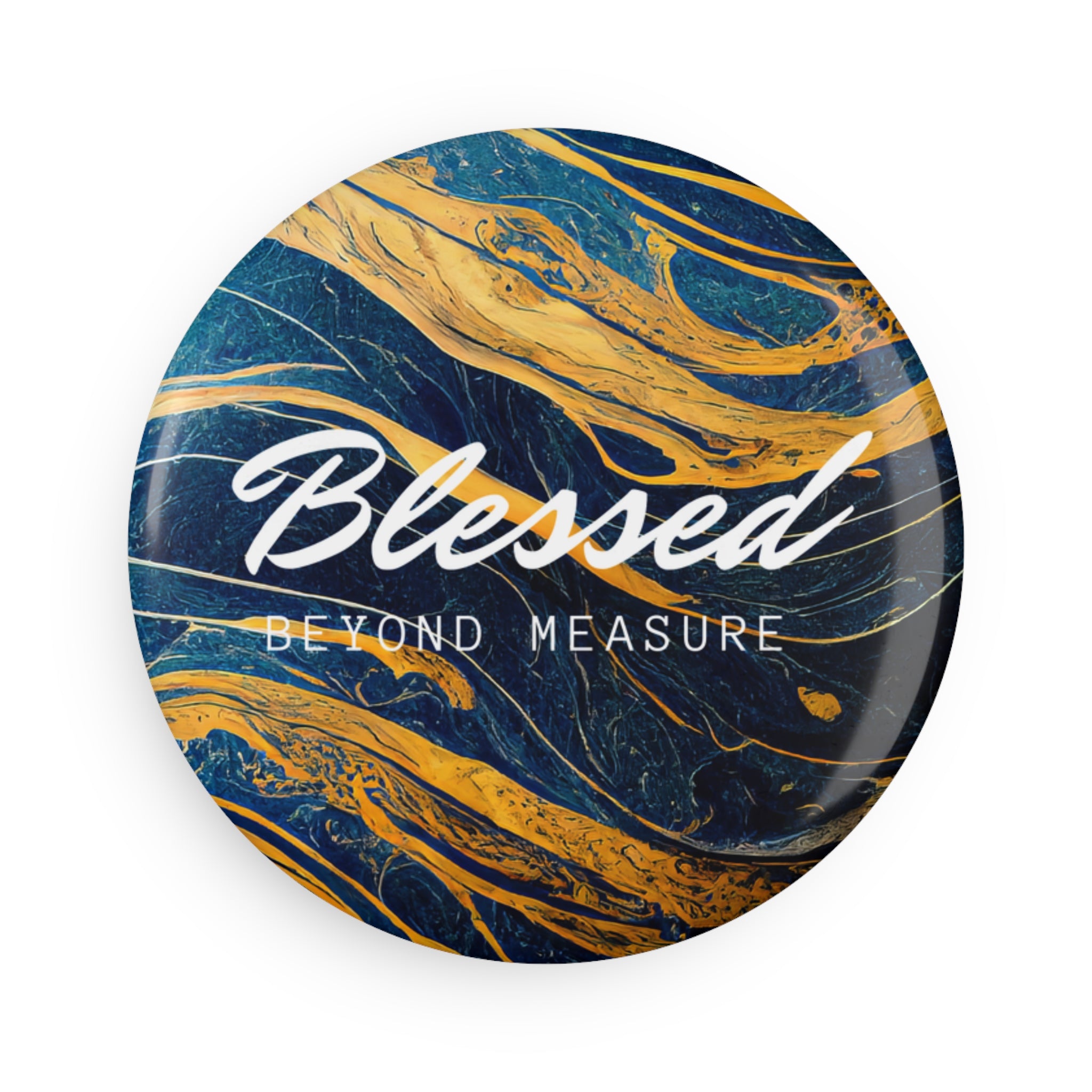 Blessed Beyond Measure Abstract Marble Blue & Gold Round Magnets