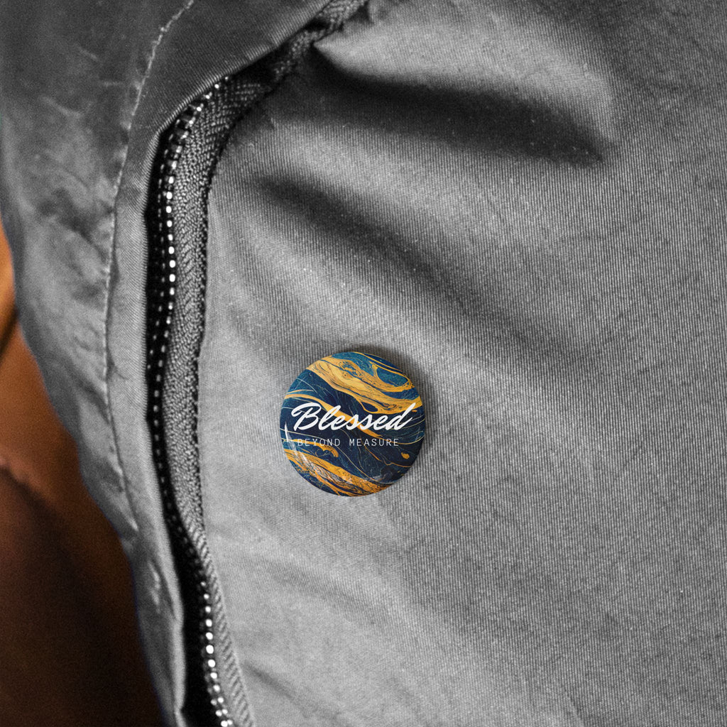 Blessed Beyond Measure Abstract Marble Blue & Gold Round Pins