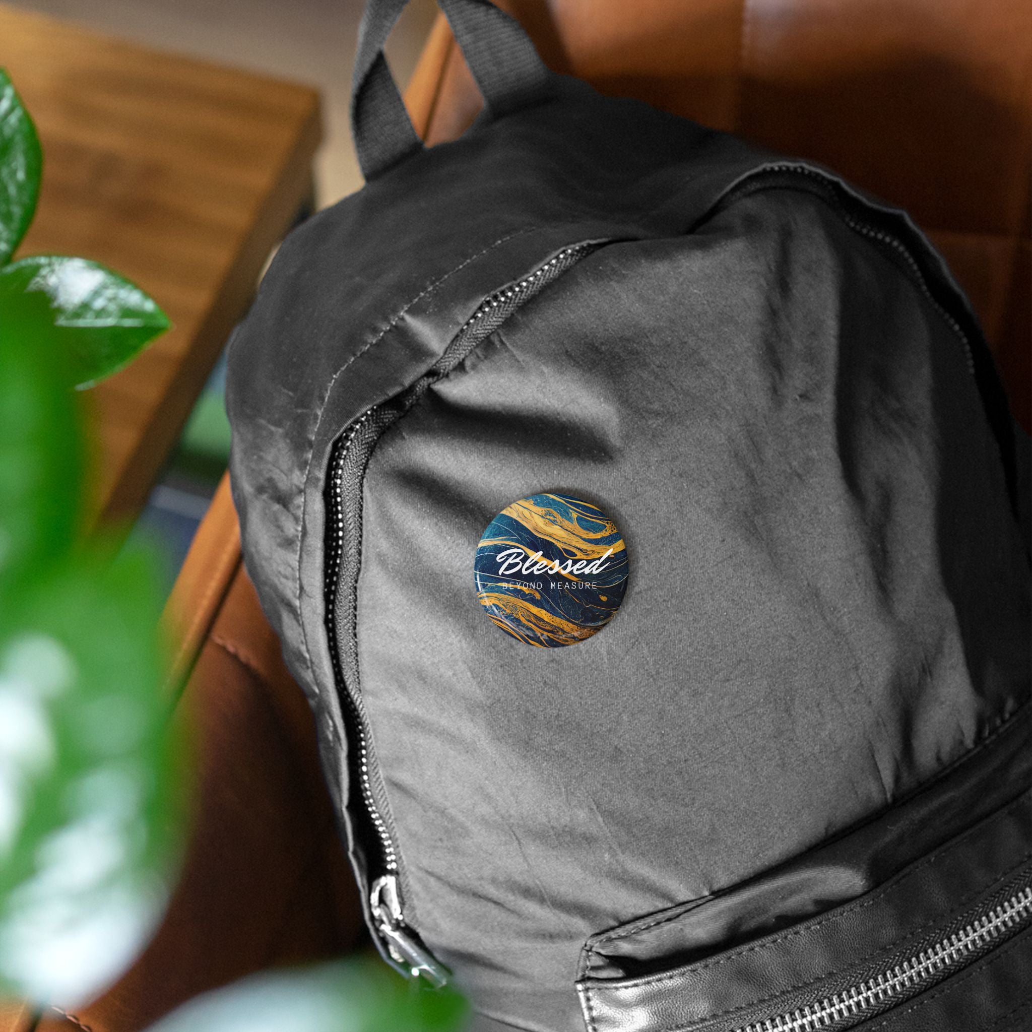 Blessed Beyond Measure Abstract Marble Blue & Gold Round Pins