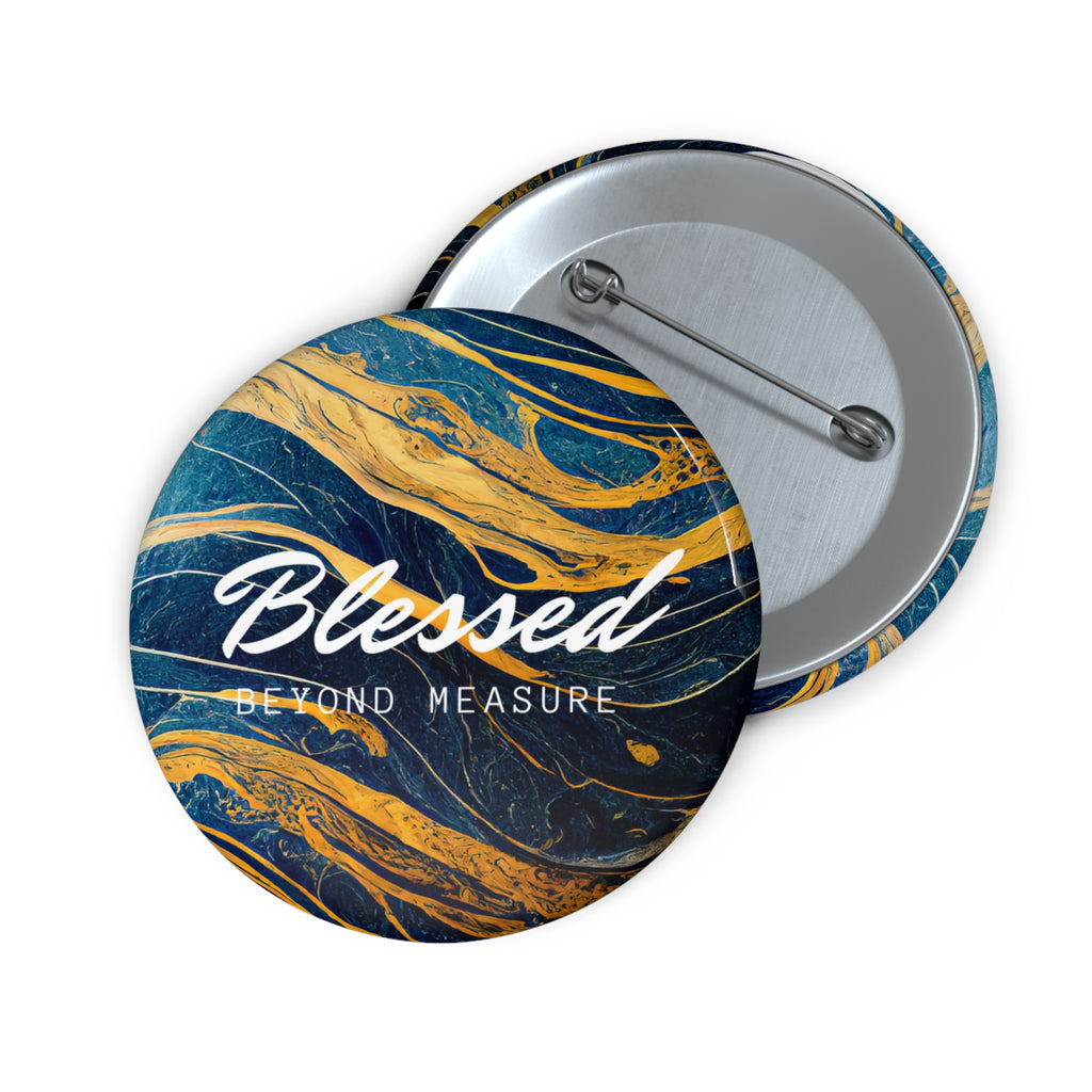 Blessed Beyond Measure Abstract Marble Blue & Gold Round Pins