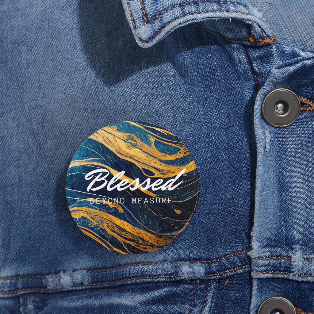 Blessed Beyond Measure Abstract Marble Blue & Gold Round Pins