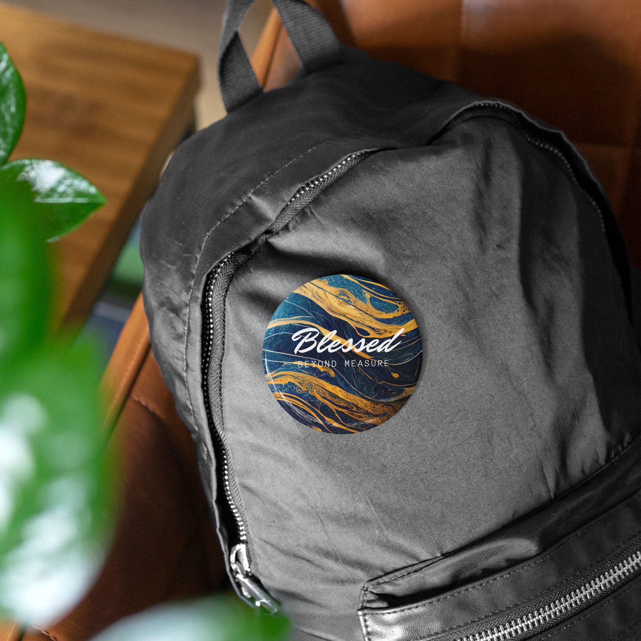 Blessed Beyond Measure Abstract Marble Blue & Gold Round Pins