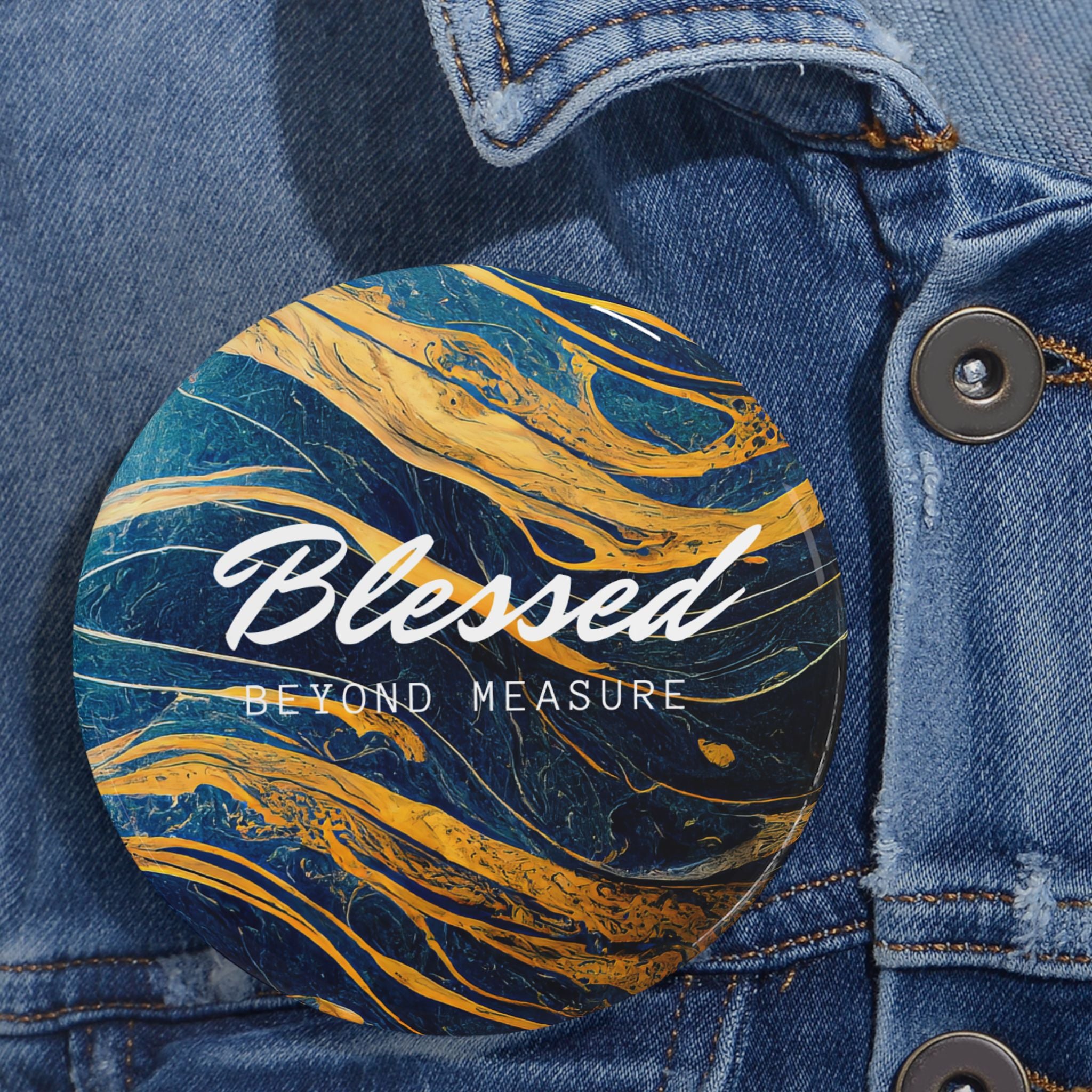 Blessed Beyond Measure Abstract Marble Blue & Gold Round Pins